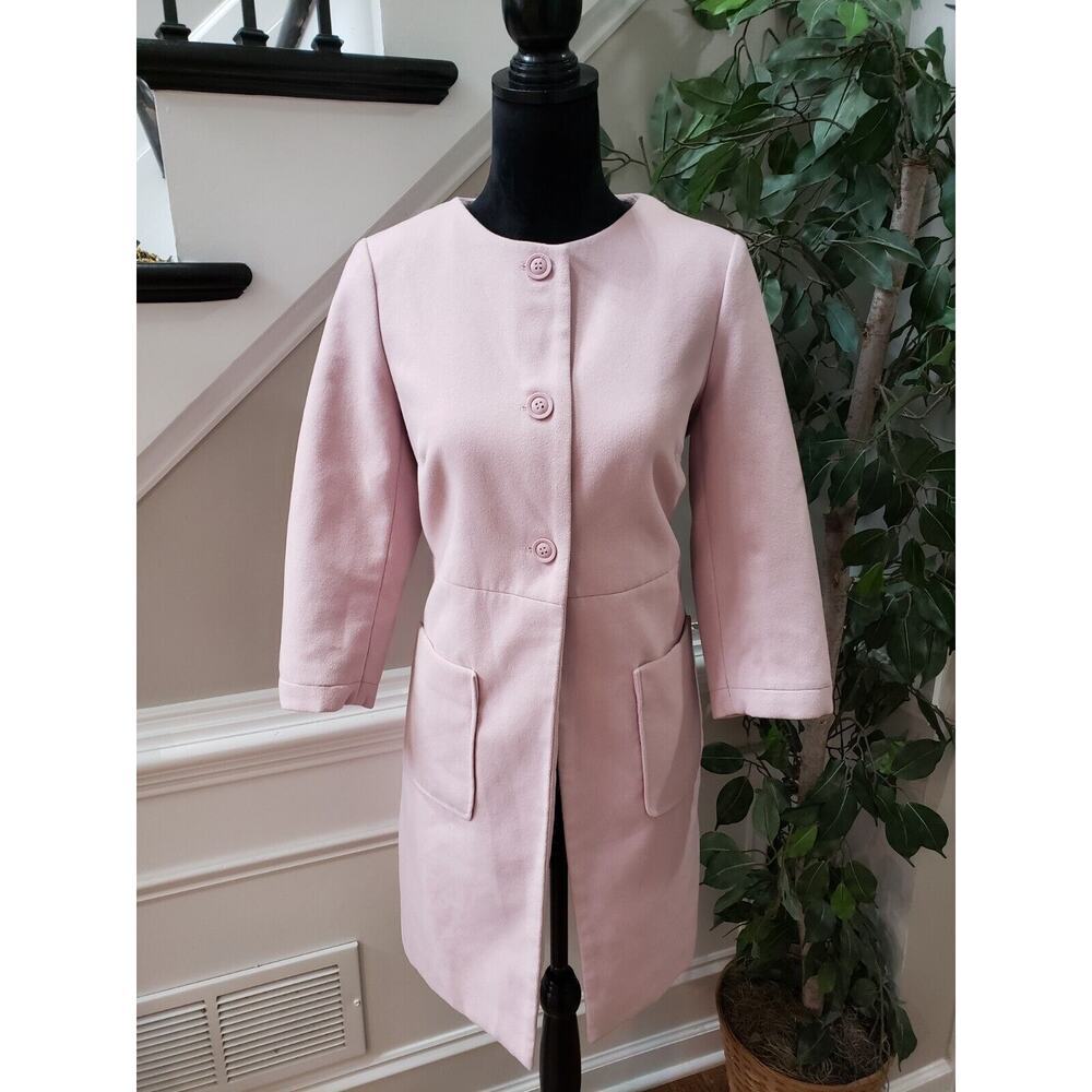 JUSTFABULOUS Women Pink Solid 100% Polyester 3/4 Sleeve Button Front Jacket XS